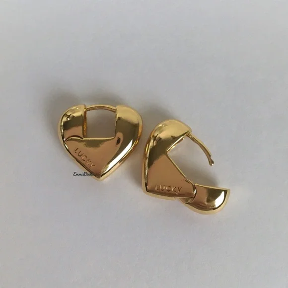 New Lucky Brand Gold Plated Chunky Heart Hoop Earrings - Picture 6 of 15